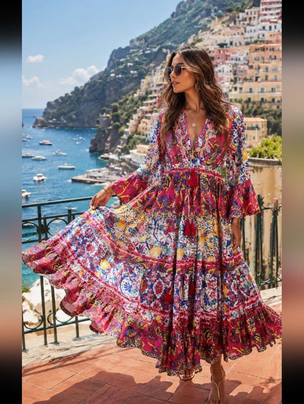 Antica Sartoria Colorful Floral Boho Maxi Resortwear One Size Cotton Dress  Nwt